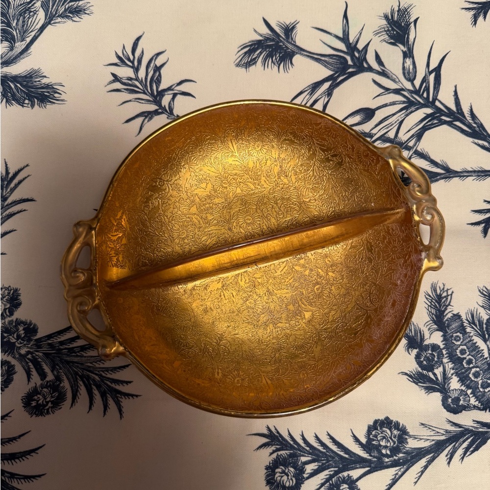 Elegant Luster Gold Divided Serving Bowl or Jewelry Holder Vintage